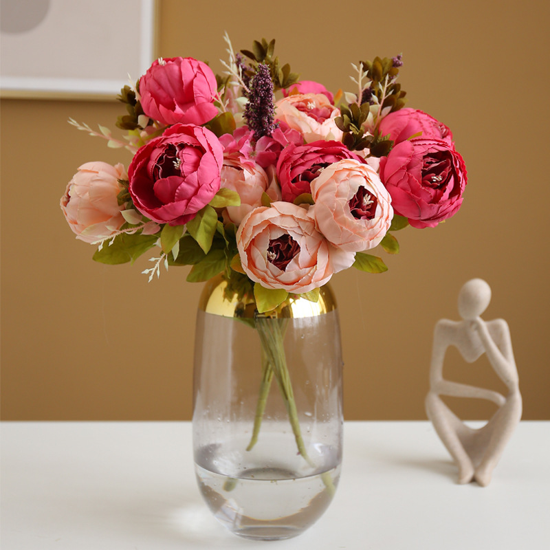 Artificial 13-cabeza estilo europeo núcleo peonía flor nórdica casa mesa de comedor vestido hasta boda fotografía decoración artificial flor artificial