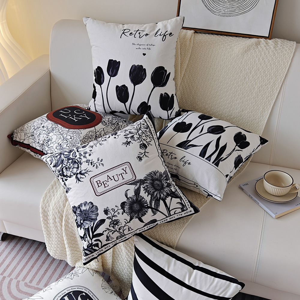 Scandinavian Sofa Pillow Living Room Core Pillowcase Ins Style Modern Simple Decoration Black and White High-End Modern Accessible Luxury