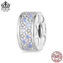 艾芙乐爆款粉色幻彩卡扣s925纯银镀白金纳米澳宝diy串珠饰品珠子