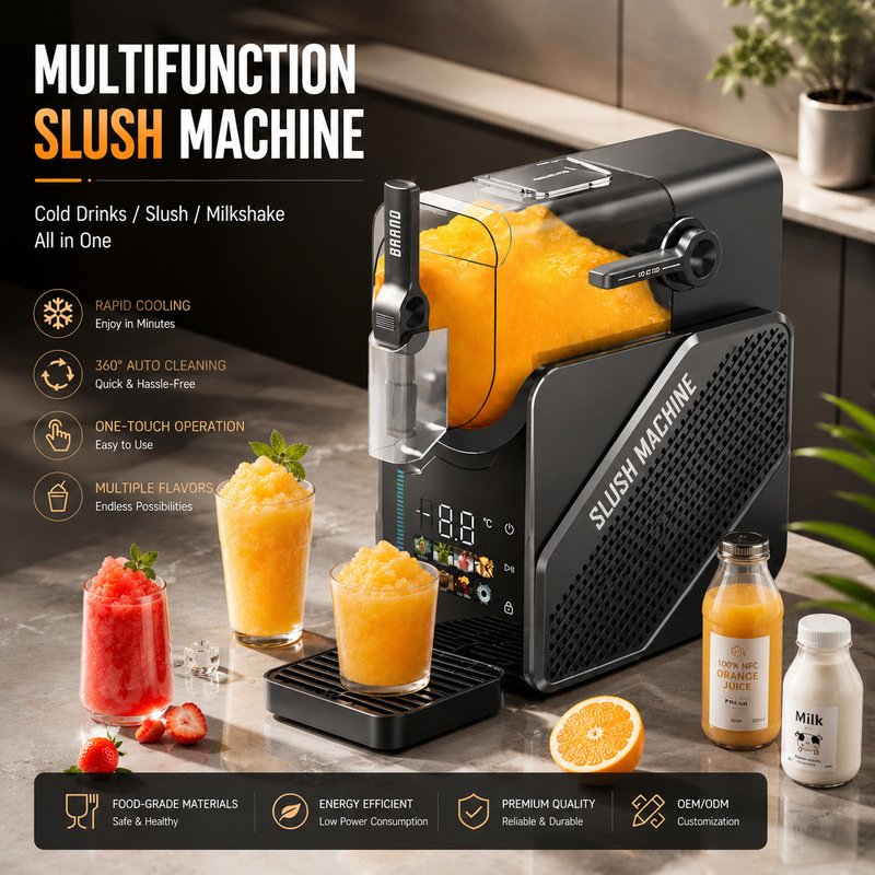 Cross-Border Ice Cream Maker, Slush Machine, Cold Drink Slush Machine, Household Smoothie Maker, Beverage Milkshake Machine, Automatic Cleaning, Small Size
