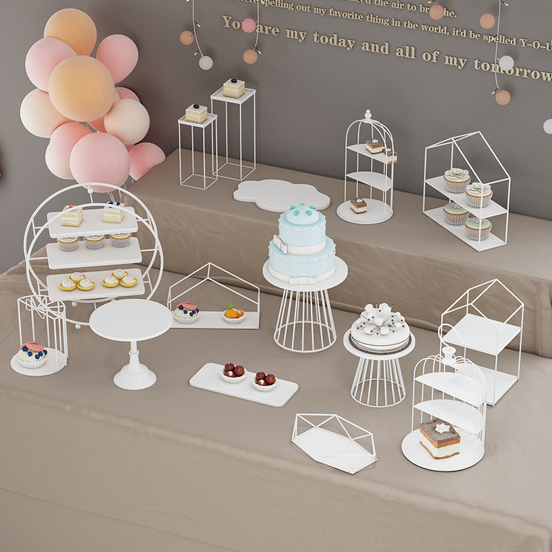 Decoración de mesa de postre simple mesa de postre estante soporte de exhibición decoración de pastelería bandeja de comida fría merienda stand té de la tarde image 26