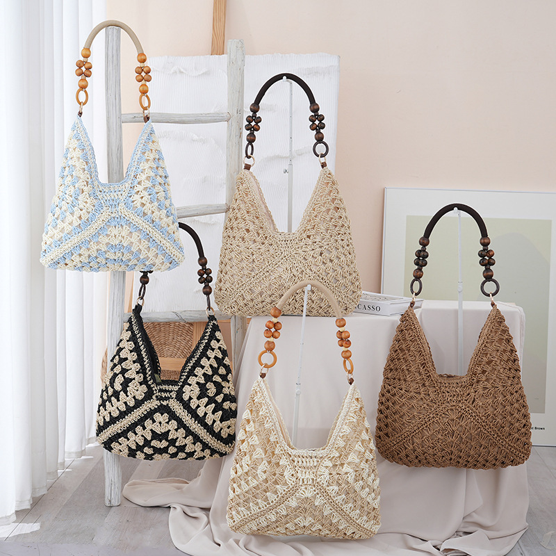 Ins Woven Straw Bag for Women, Large Capacity, Bohemian Style, Beach Vacation Style, Lightweight Shoulder Bag