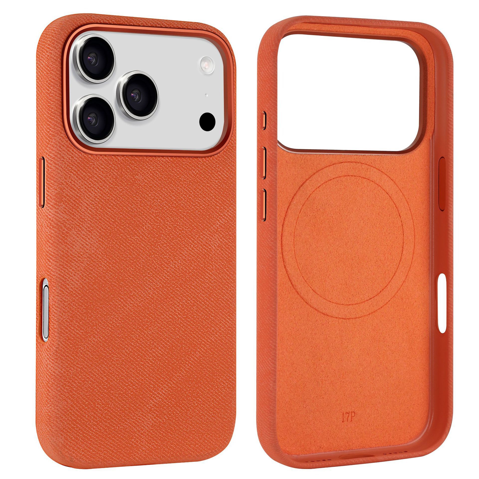 Ốp lưng điện thoại Apple 17 họa tiết nhung, hút từ mạnh, khung kim loại màu cam — màu đen, nâu, màu xám, cam chi tiết 19
