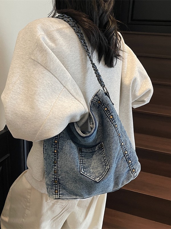 Versión coreana del bolso de gran capacidad para mujer 2025 nuevo bolso de mensajero de hombro de mezclilla retro bolso de viaje casual image 1