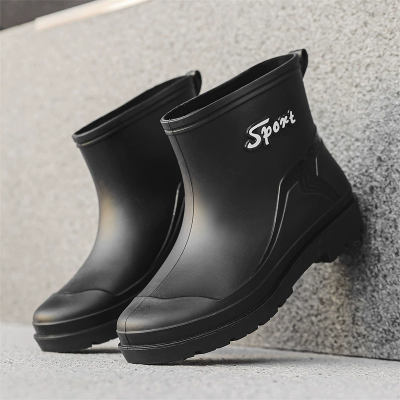 Трансграничные дождевые сапоги мужские короткие дождевые сапоги противоскользящие и износостойкие кухонные рабочие резиновые ботинки с бархатом для мойки автомобиля
