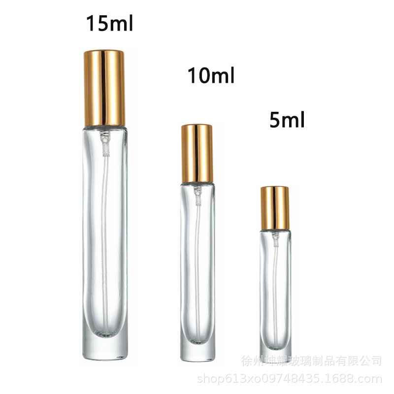 Botella de perfumes transparente de oro 10ml botella de perfumes de plata 15ml botella de pulverización de presión de botella de fragancia
