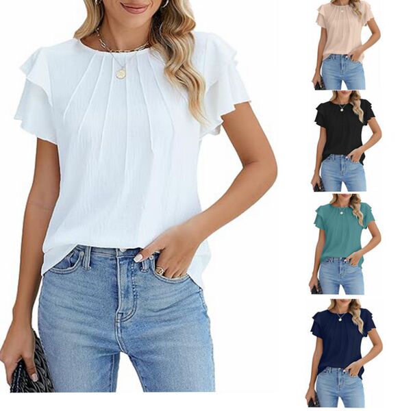 summer shirt for leisure with a round collar