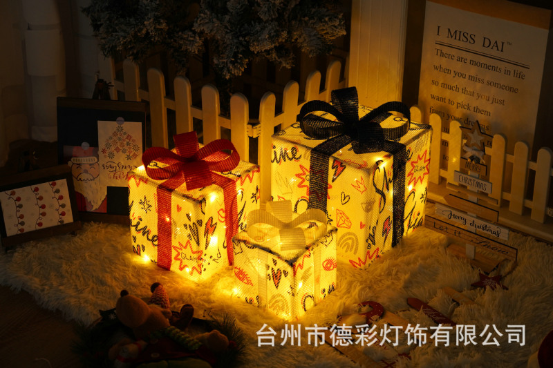 LEDクリスマスプレゼント箱三点セット越境新作クリスマス装飾灯シチュエーションアレンジ装飾灯|undefined
