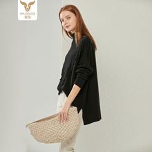 高领加厚翻花流苏羊绒羊毛衫女时尚宽松黑色毛衣女鄂尔多斯市厂家