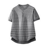 ZH8115-3D夏薄款老钱风宽松休闲上衣美式条纹亨利领针织短袖，男装针织衫/毛衣，星座614