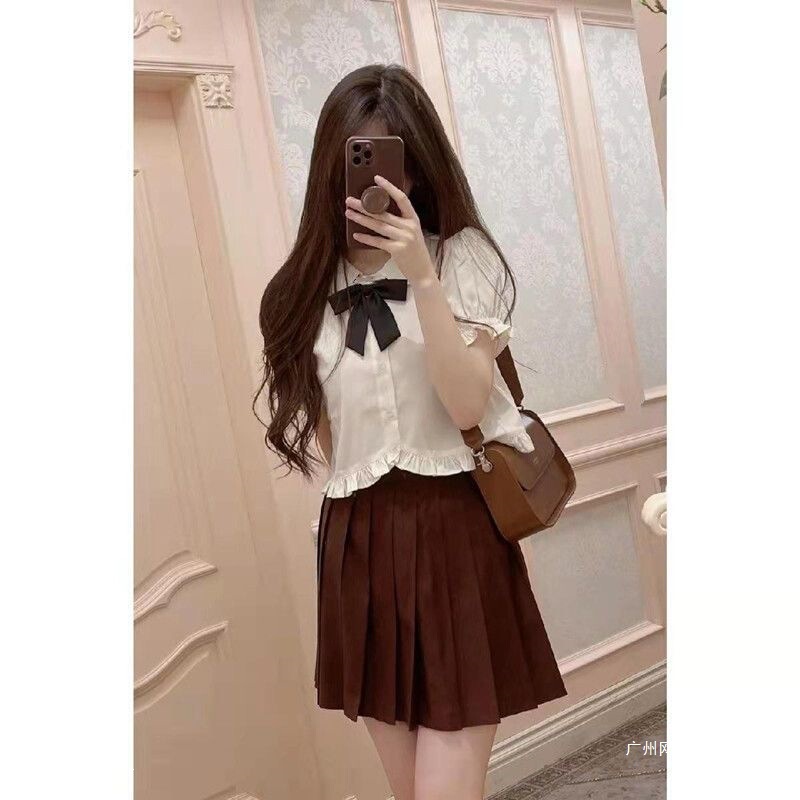 Summer College Style Puff Sleeve Short-Sleeve Shirt Japanese Sweet Style Basic Jk Shirt Student Top with Bow Tie Included