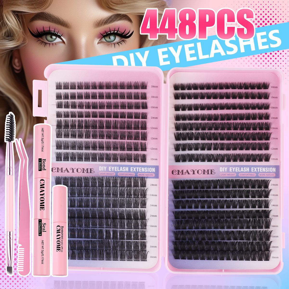 Cross border new 448 clusters mixed thick D curved single cluster false eyelashes set 10 16mm DIY segmented eyelashes_voghion.com