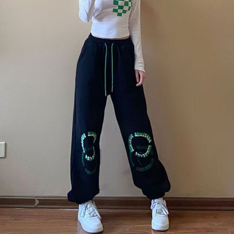 Women's Alo American High Street Letter Loose Straight Slim Casual Thin Sports Pants for Men and Women