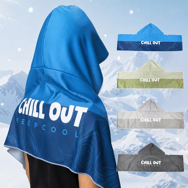 Cross-Border Printed Cooling Hoodie Towel T-Shaped Shawl Fishing Beach Camping Sports Sun Protection Quick-Drying Towel