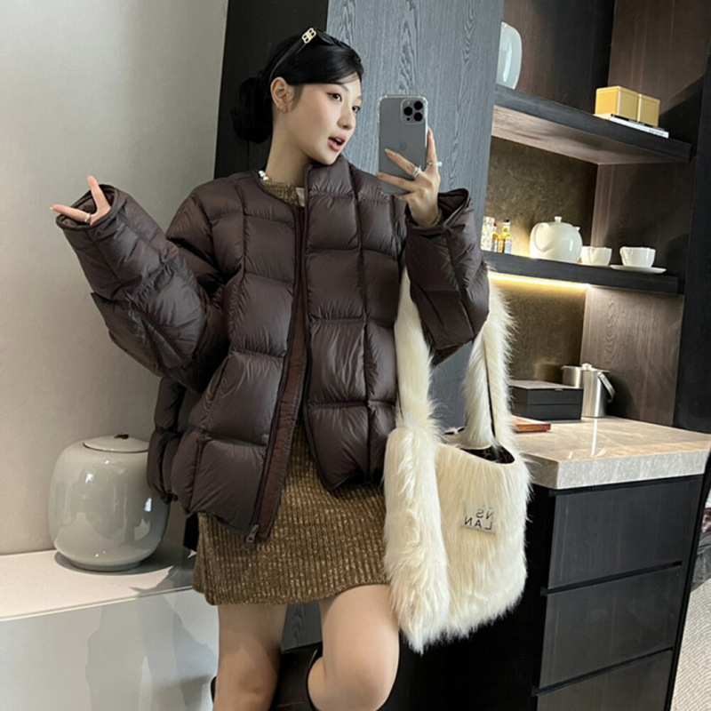 今年流行泡芙轻柔连帽面包服2025冬季新款90白鸭绒短款羽绒服外套|undefined