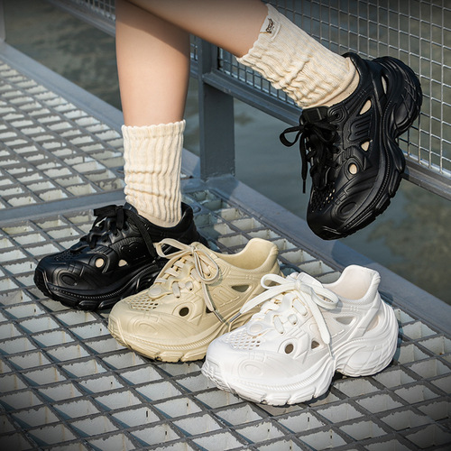 Cave shoes for women in summer, fashion, fashionable lace-up thick sole, high-slip, anti-slip, shit-like, old-fashioned shoes for women