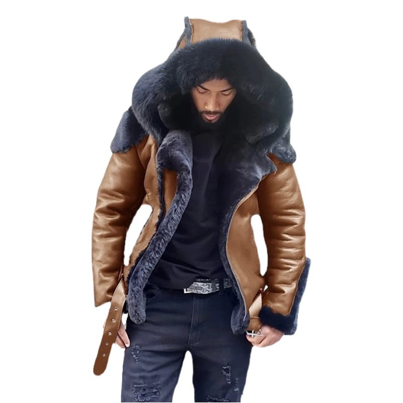 Модернизированное утолщенное Мужское пальто из искусственного меха One, Европейское и американское пальто с капюшоном, зимнее пальто, вес 1,35 кг, 6513