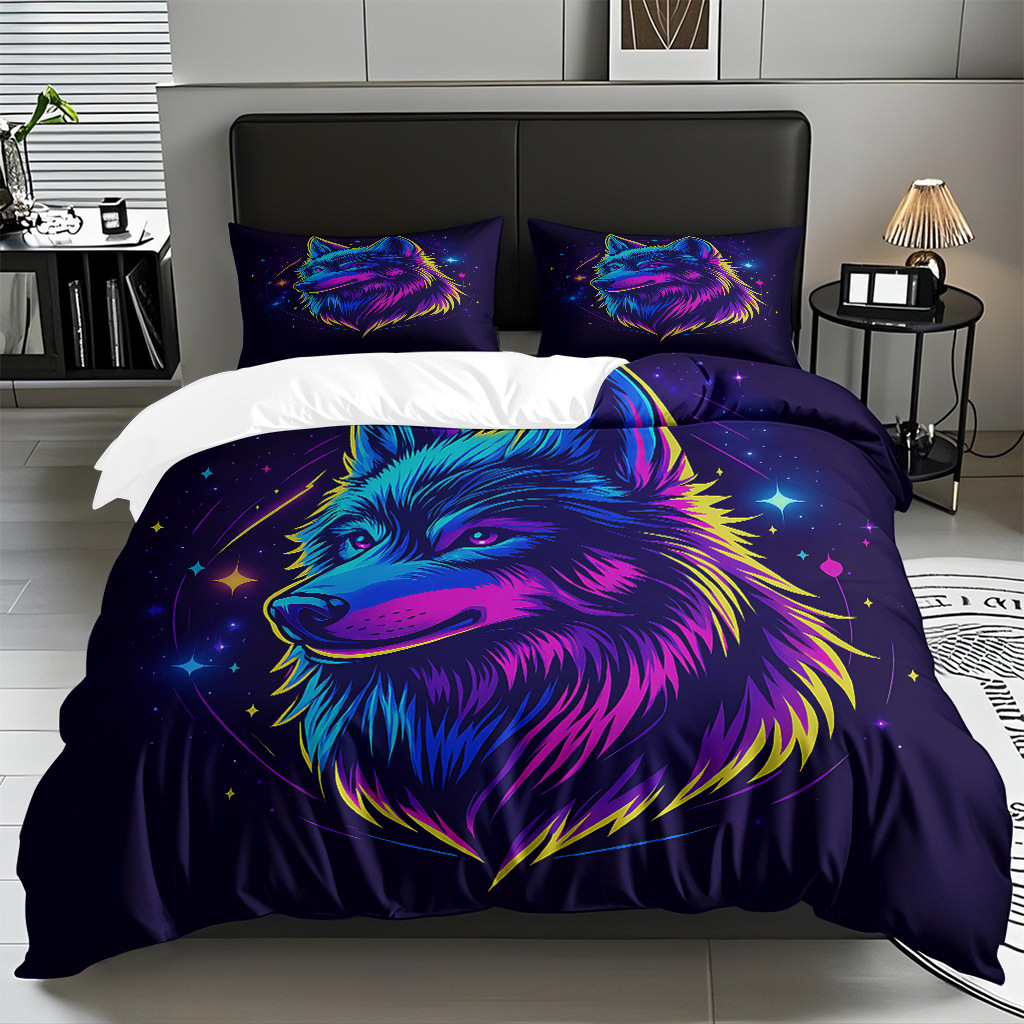 Impresión digital de patrón de lobo abrasivo conjunto de edredón suave transfronterizo pro-piel TEMU JIT venta directa de fábrica preferida