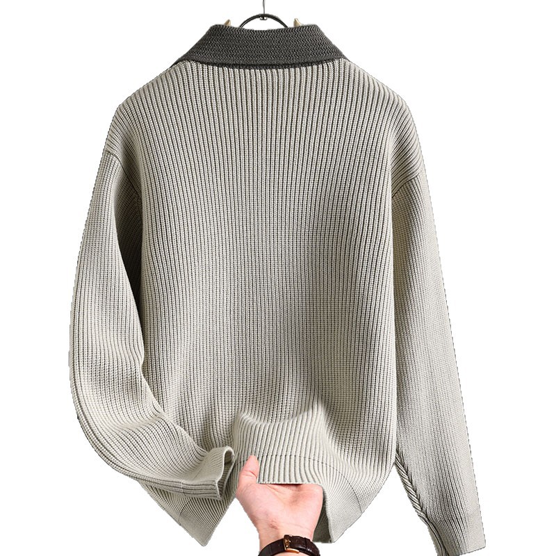 Color contrastante camiseta de punto hombre otoño invierno cardigan suelto marca de moda de hombre alta sensación casual abrigo con solapa suéter