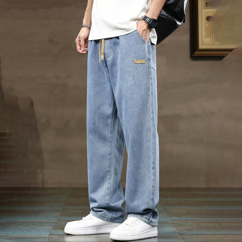 Danboni | Japanese and Korean foreign trade men's exclusive jeans, loose straight-leg pants with drawstring waist, men's denim trousers