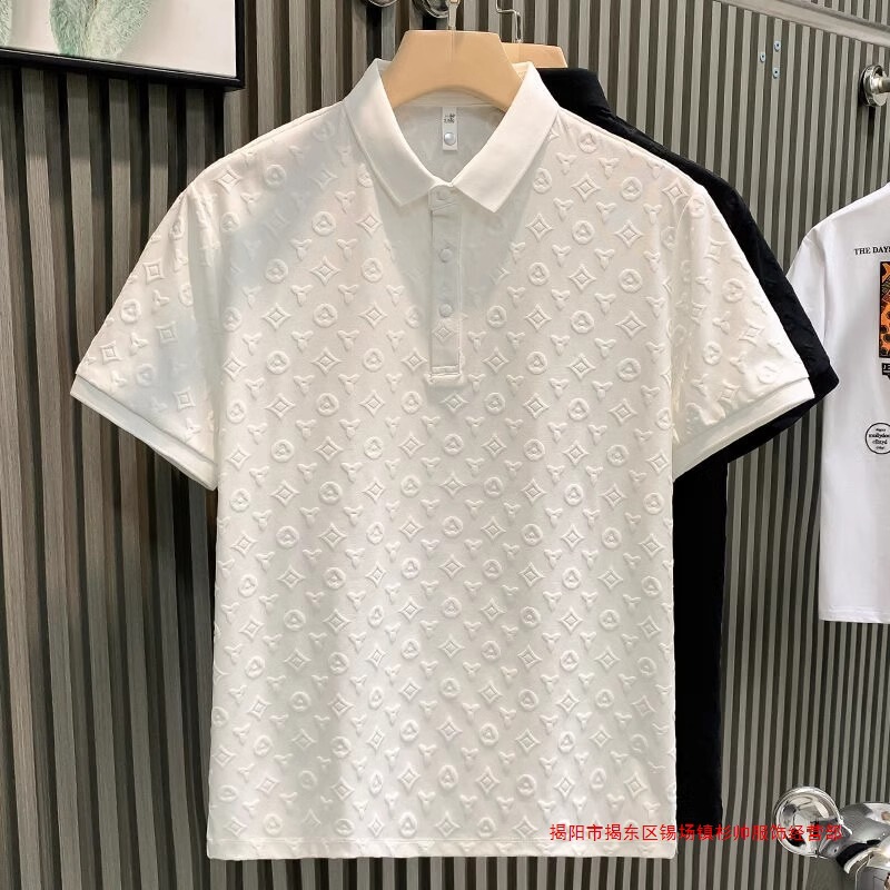 Men's Short-Sleeve T-Shirt, Fashionable Light Luxury Jacquard Casual Slim Fit with Turn-Down Collar, Stylish and Breathable Men's Short-Sleeve T-Shirt, Fashionable Light Luxury Jacquard Casual Slim Fit with Turn-Down Collar, Stylish and Breathable