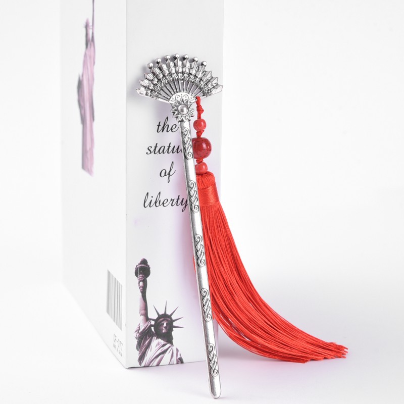 2021新款古風金屬流蘇書簽帶珠子學生文具禮品文化用品批發