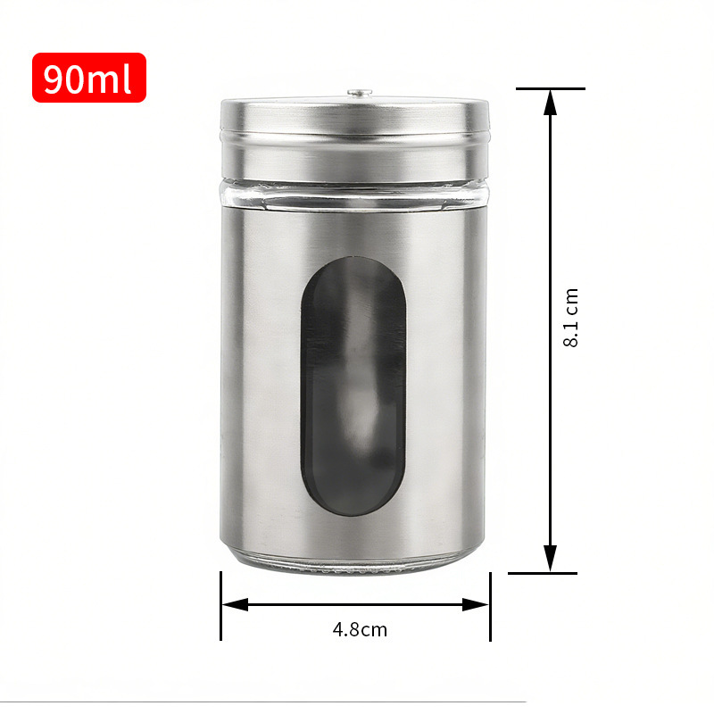 批发玻璃不锈钢可视调味罐烧烤盐胡椒粉撒料罐厨房家用旋转调味瓶|undefined
