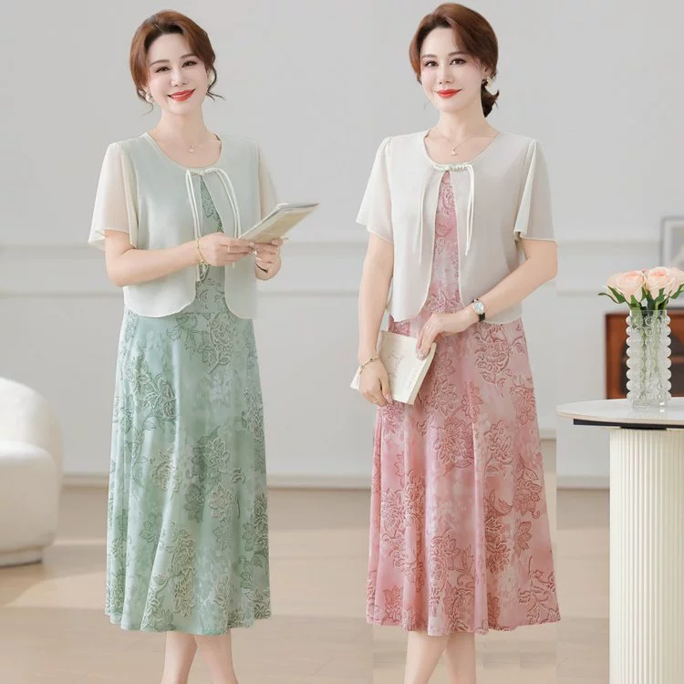 Летнее платье для мамы 2025, новинка для женщин среднего и старшего возраста, модная шифоновая юбка средней длины с завышенной талией, универсальная юбка