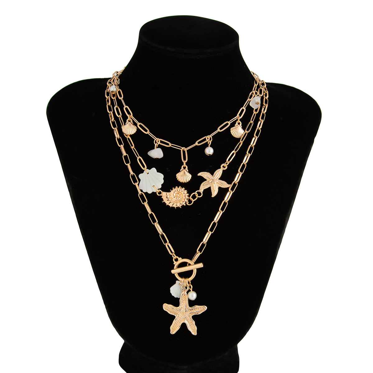 Europa y los Estados Unidos, el océano transfronterizo, el collar de concha de estrella de mar, el collar de cadena de grava de perlas de imitación de moda femenina image 5