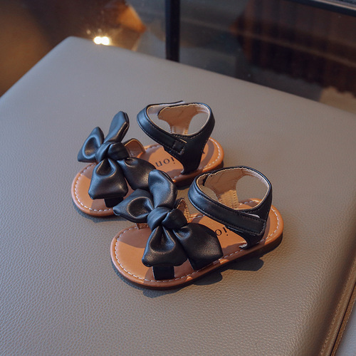 Girls' Summer 2025 Korean Version Little Kids Butterfly Knot Princess Shoes Soft Sole Baby Beach Shoes