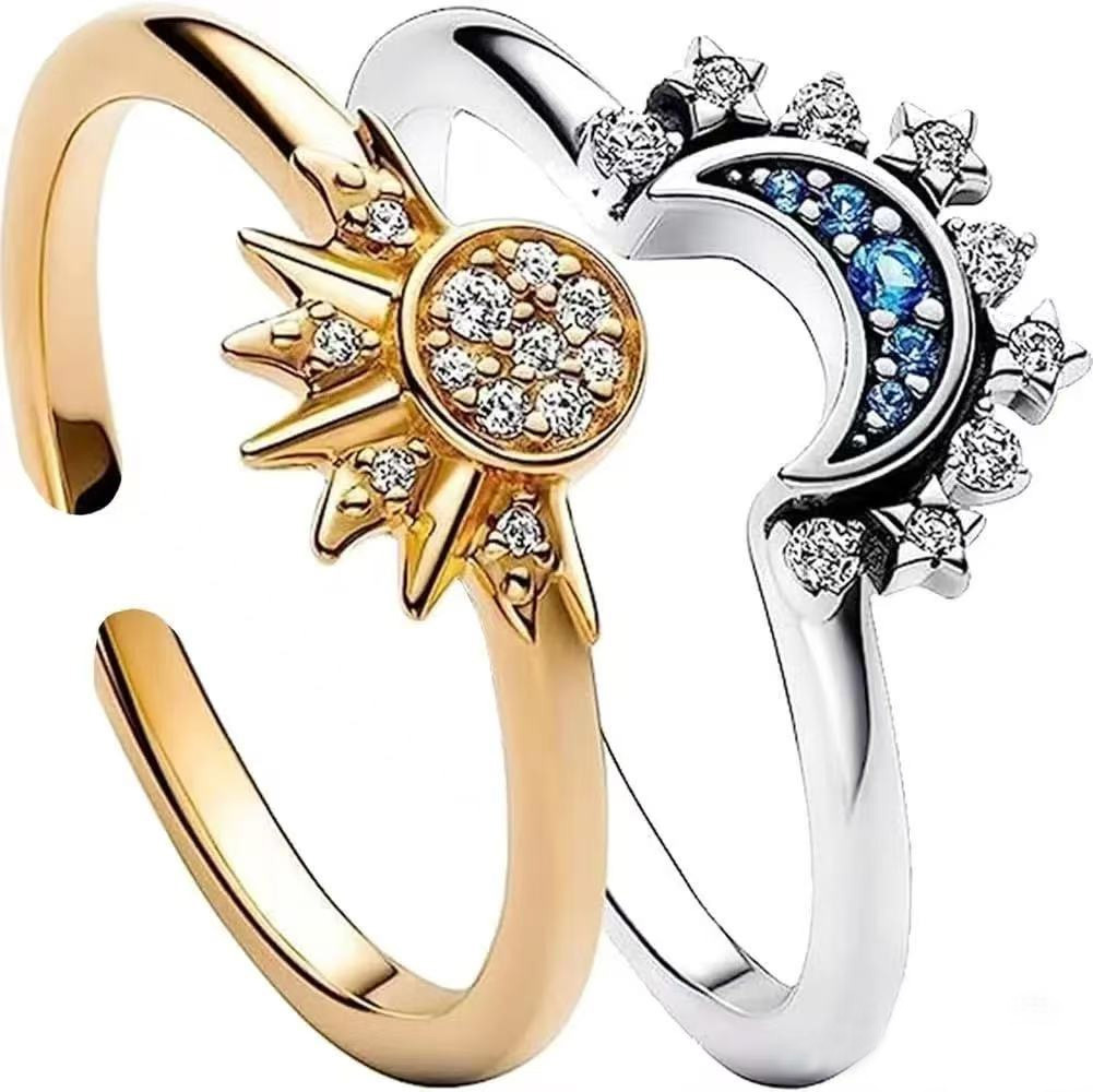 Sonne und Mond leuchten gemeinsam. Stapelbar. Offen. Neu. Europäisch und amerikanisch. Grenzüberschreitende Persönlichkeit. Diamantbesetzte Kombination._voghion.com