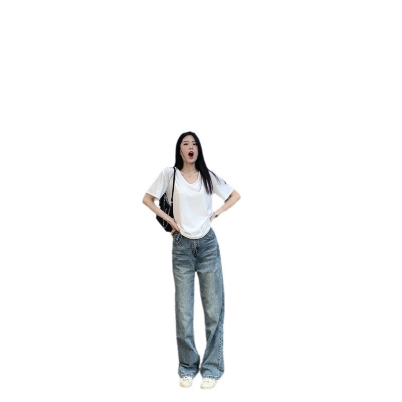 Shu Ne Liangpin Summer Thin V-neck Short-sleeved T-shirt Women's Comfortable Loose Slimming Lazy Base Shirt Casual T-shirt