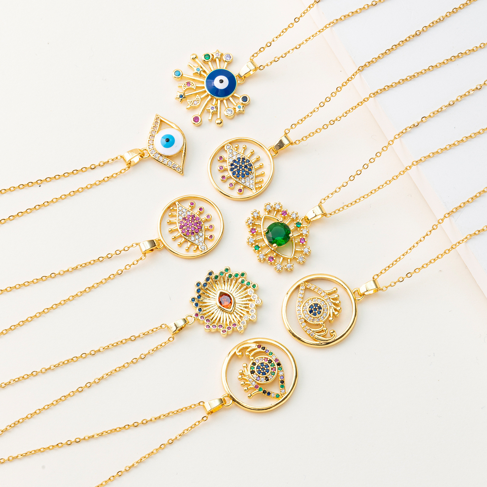 Fashion Devilu0027S Eye Stainless Steel Plating Inlay Artificial Gemstones Pendant Necklace 1 Piece