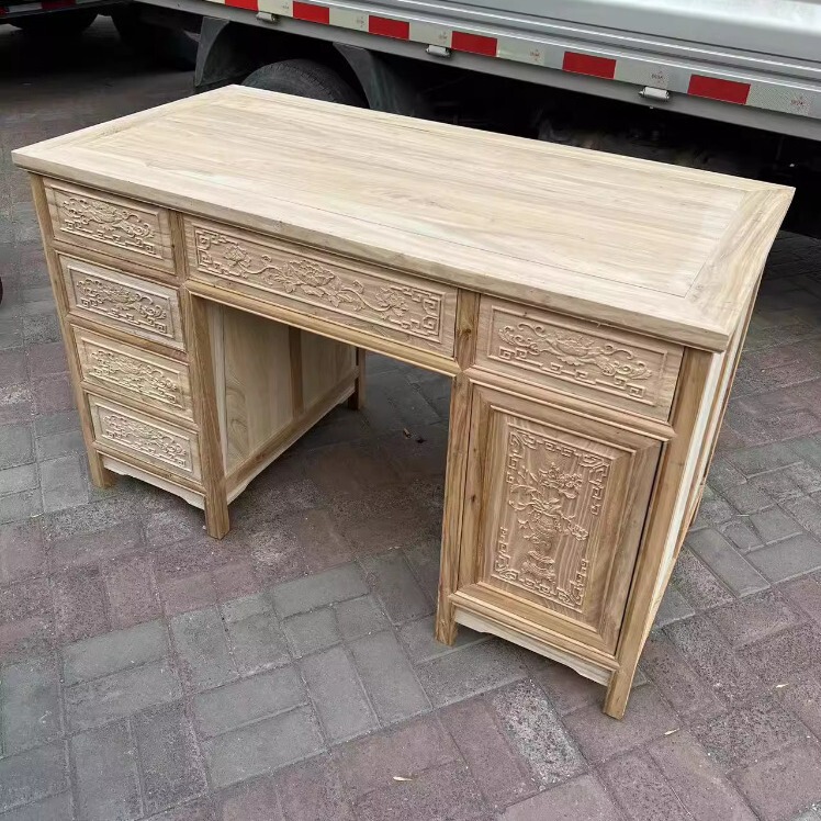 Desk Computer Desk Office Desk Solid Wood Writing Desk Study Table Northern Old Elm White Blank White Crop Factory Wholesale