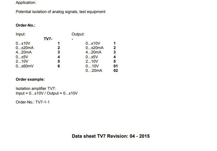 LEG品牌TV7 25kHz截止频率隔离放大器，单极辅助电源24VDC