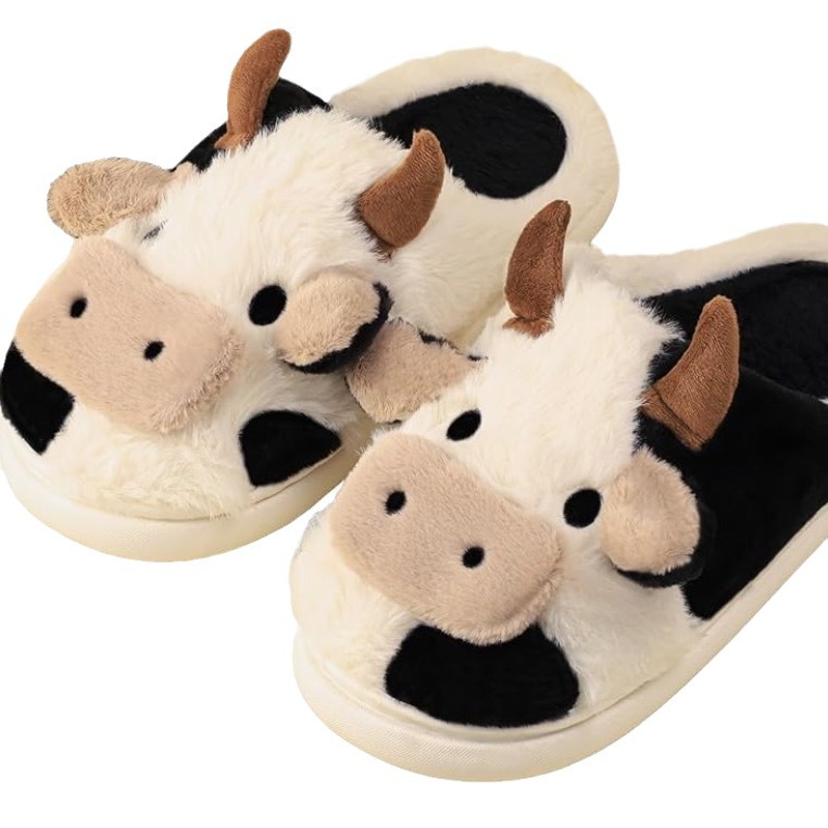 Vaca cerrada dedo del pie Zapatillas de algodón invierno moda niñas invierno cálido fondo grueso antideslizante casa pareja zapatillas niños y niñas zapatos