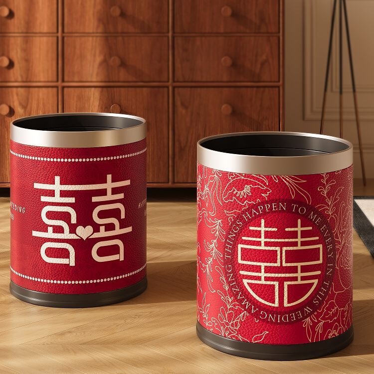 Festive Wedding Trash Can for Wedding Room Decoration, Red Wedding Use, Bedroom, Living Room, Kitchen, Household Large Paper Basket