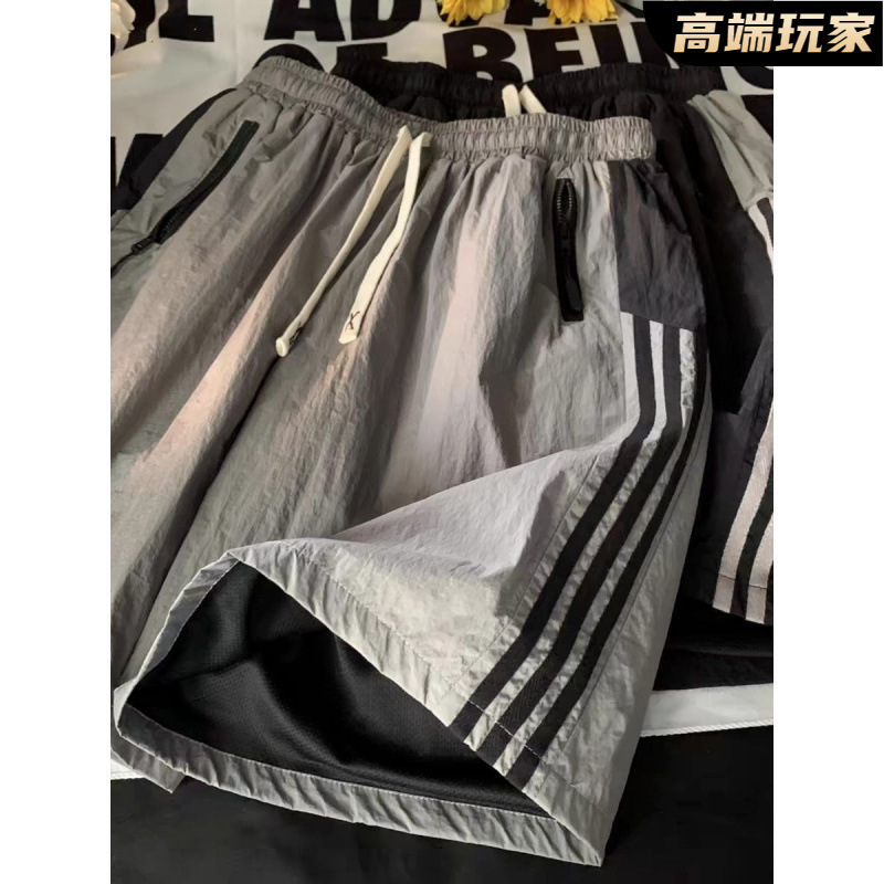 Summer Ice Silk Quick-Dry Shorts for Men, Thin Striped Shorts, Ins-Style American Workwear Pants, Sports Retro Five-Point Pants, Trendy