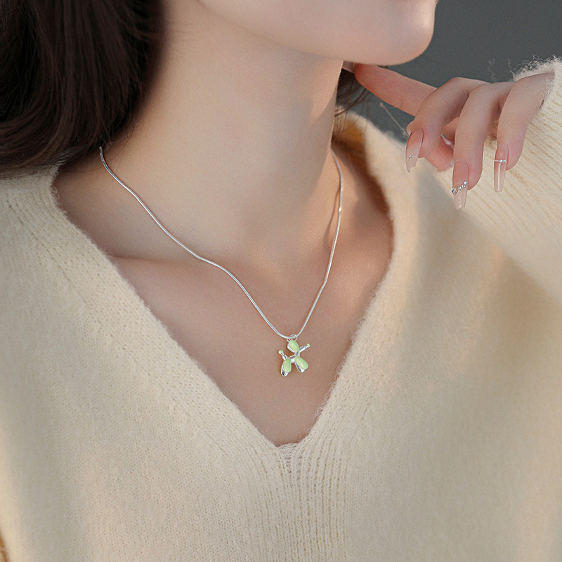 Collana a palloncino con smalto a goccia color argento sterling S, catena per clavicola femminile, minimalista giapponese coreano versatile,_voghion.com