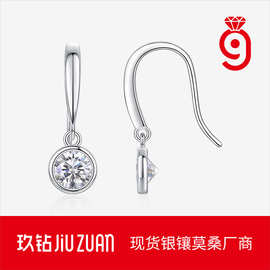 简约小众设计S925银耳钩 新款亚马逊热卖耳钉气质莫桑石耳环现货