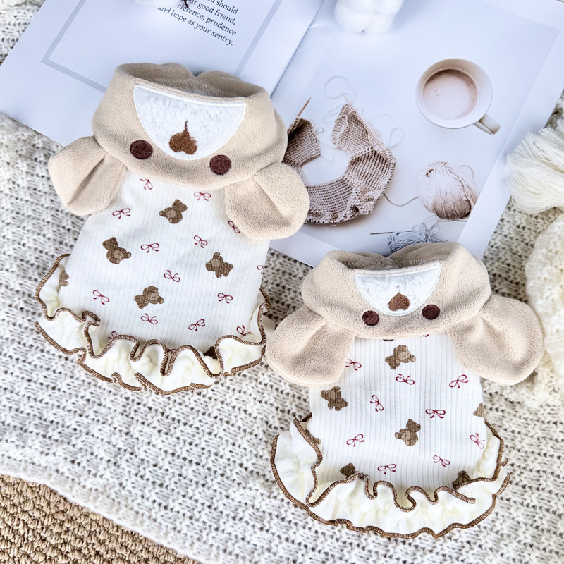New Pet Autumn and Winter Velvet Warm Dress Kawaii Dog Cat Small Size Dogs Clothes Japanese and Korean Traction Wear New Pet Autumn and Winter Velvet Warm Dress Kawaii Dog Cat Small Size Dogs Clothes Japanese and Korean Traction Wear
