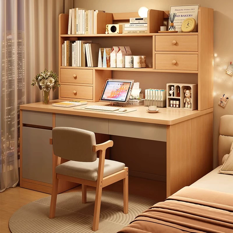 Письменный стол из массива дерева со встроенной книжной полкой, стол для учебы, письма, спальни, детский письменный стол, компьютерный стол для взрослых