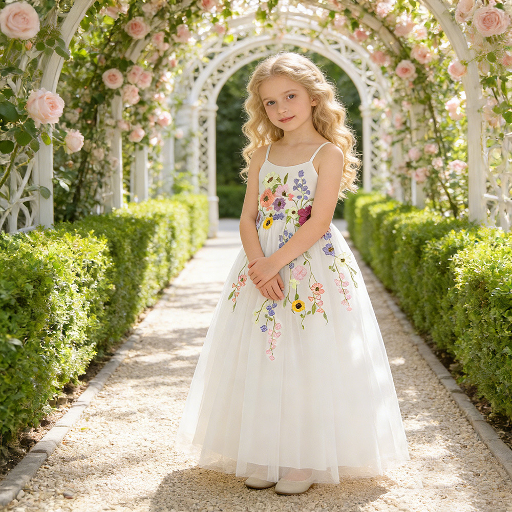 Mori floral hijack red bordado colorido vestido de noche vestido de niño elegante vestido de desfile vestido de noche