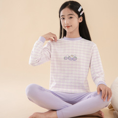 青少年纯棉保暖内衣秋衣秋裤儿童睡衣女童中大学生打底棉毛衫套装