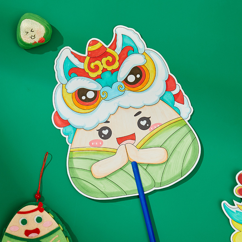 Dragon Boat Festival graffiti abanico hecho a mano material de bricolaje dibujos animados para niños pequeño abanico redondo estilo nacional arte abanico grupo actividad creativa