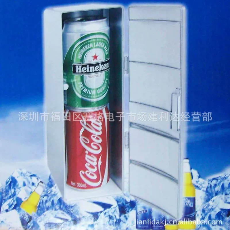 USB Mini Refrigerator, Dual‑Use Cooling & Heating, 5V USB, Fits Two Cans, LED Light