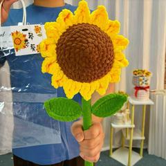 完成品手作りニット氷条線ヒマワリ太陽花毛糸花束シミュレーション花教師節女神節プレゼント