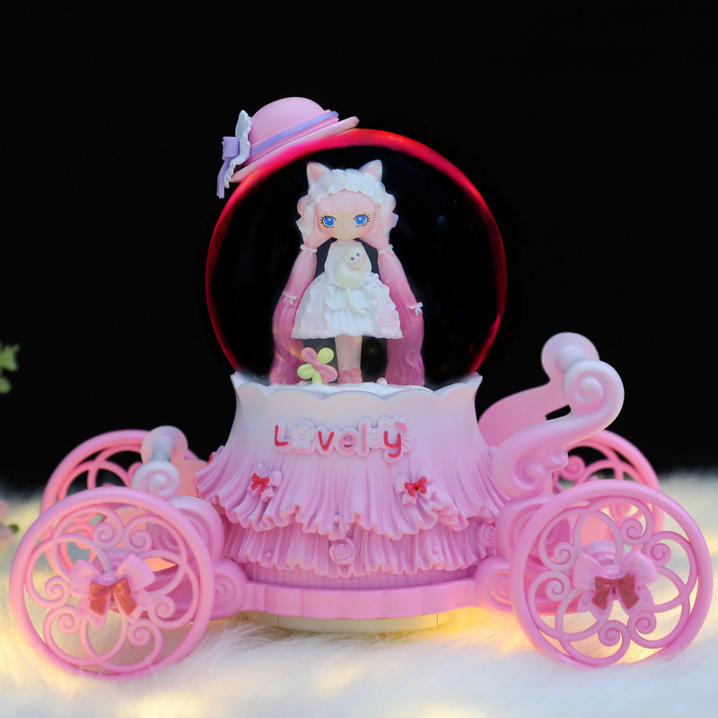 Creative Princess Carriage Crystal Ball Cartoon Lolita Girls Snowflake Music Box Girls Holiday Gift Wholesale