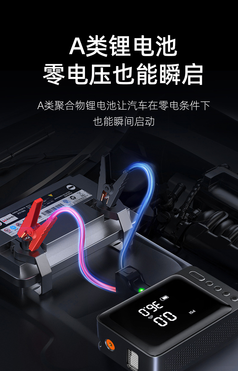 Car Air Pump Emergency Starting Power Supply Wireless Charging Smart Power Bank All-In-One Car Tire Pump