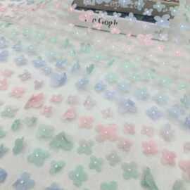 3d立体渐变色激光花轻薄网纱面料小碎花童装连衣裙公主裙服饰面料